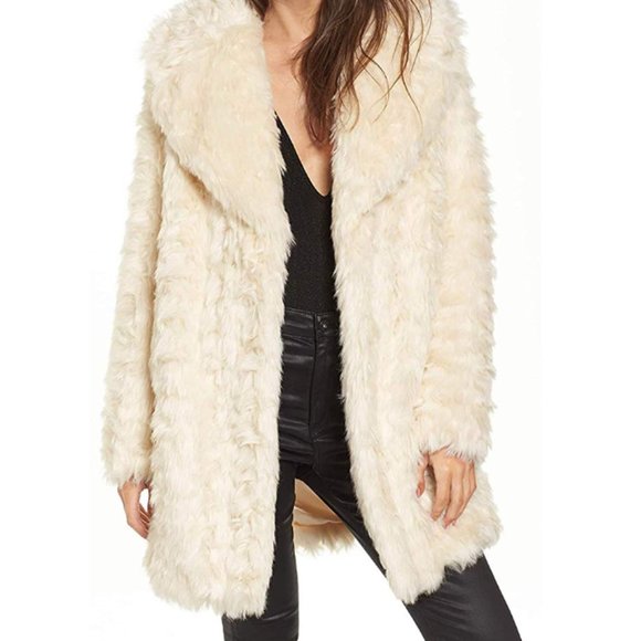 Kendall & Kylie Faux Fur Shawl Collar Coat Ivory - Picture 7 of 8